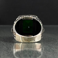 Green Emerald Gemstone 925 Sterling Silver Men Ring