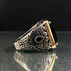 Green Emerald Gemstone 925 Sterling Silver Men Ring