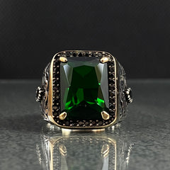 Green Emerald Gemstone 925 Sterling Silver Men Ring