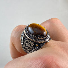 Brown Tiger Eye Gemstone 925 Sterling Silver Ring