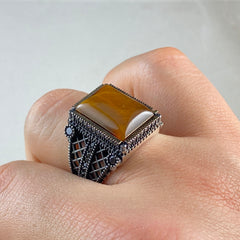 Brown Tiger Eye Gemstone 925 Sterling Silver Ring