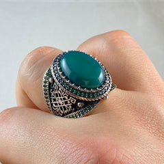 Green Agate Gemstone 925 Solid Silver Ring