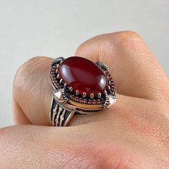 Red Agate Stone 925 Sterling Silver Men Handmade Ring