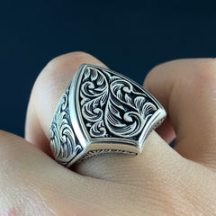 Hand Engraved 925 Solid Silver Men Ring