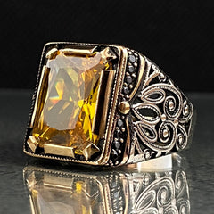 Citrine Stone 925 Sterling Silver Men Ring