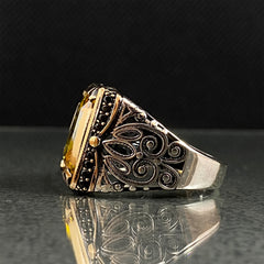 Citrine Stone 925 Sterling Silver Men Ring