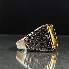 Citrine Stone 925 Sterling Silver Men Ring