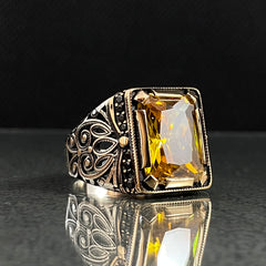 Citrine Stone 925 Sterling Silver Men Ring