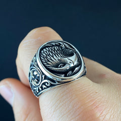 Eagle Animal Head 925 Sterling Silver Men Ring