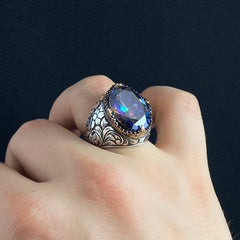 Oval Mystic Topaz 925 Sterling Silver Men Ring