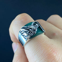 Agate Gemstone Lion Animal 925 Sterling Silver Ring