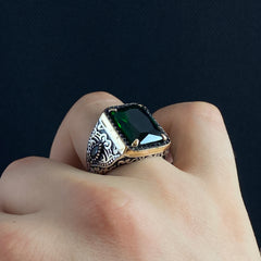 Green Emerald Gemstone 925 Sterling Silver Men Ring