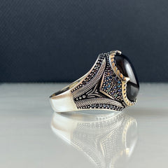 Classic Onyx Stone 925 Sterling Silver Men Ring