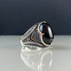 Classic Onyx Stone 925 Sterling Silver Men Ring