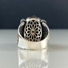 Black Onyx Stone Mosque Design 925 Sterling Silver Turkish Handmade Men Ring