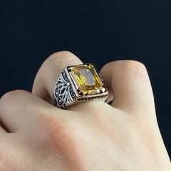 Citrine Stone 925 Sterling Silver Men Ring