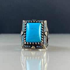 Turquoise Blue Color Large 925 Solid Silver Handmade Men Ring