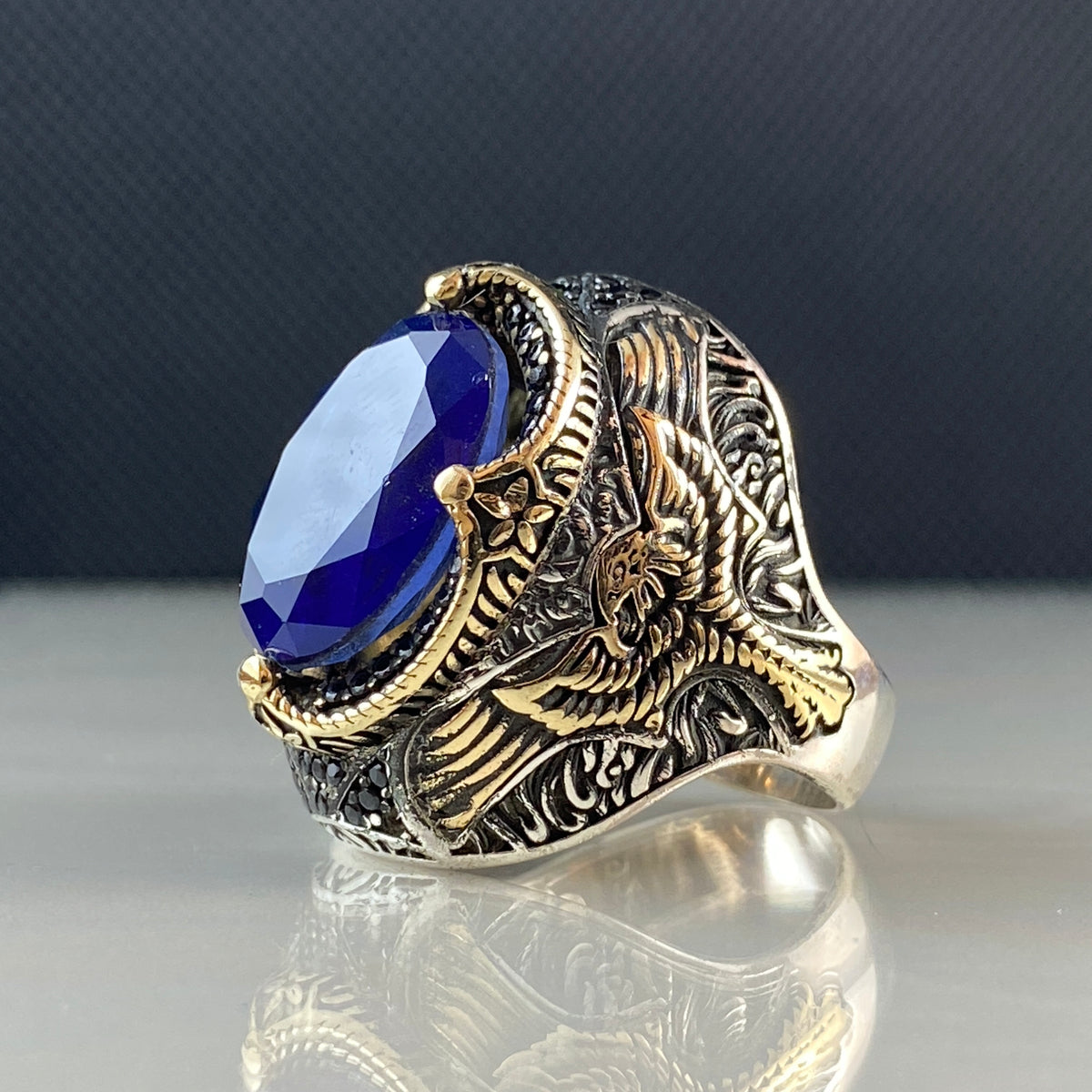 Sapphire Stone Blue Color 925 Sterling Silver Men Large Ring