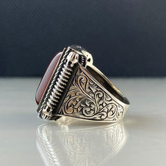 Red Agate Stone 925 Sterling Silver Men Handmade Ring