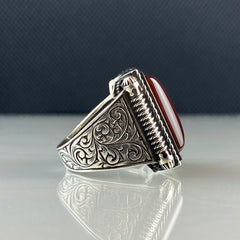 Red Agate Stone 925 Sterling Silver Men Handmade Ring