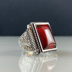 Red Agate Stone 925 Sterling Silver Men Handmade Ring