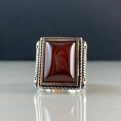 Red Agate Stone 925 Sterling Silver Men Handmade Ring