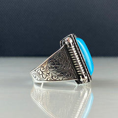 Hand Engraved Turquoise Stone 925 Sterling Silver Handmade Ring