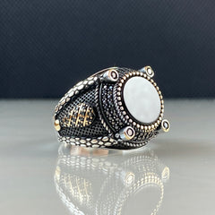 Round Black Onyx Stone 925 Sterling Silver Handmade Ring