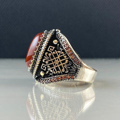 Red Agate 925 Sterling Silver Men Handmade Ring