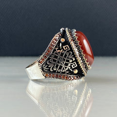 Red Agate 925 Sterling Silver Men Handmade Ring