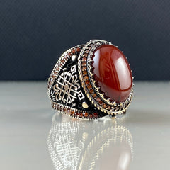 Red Agate 925 Sterling Silver Men Handmade Ring