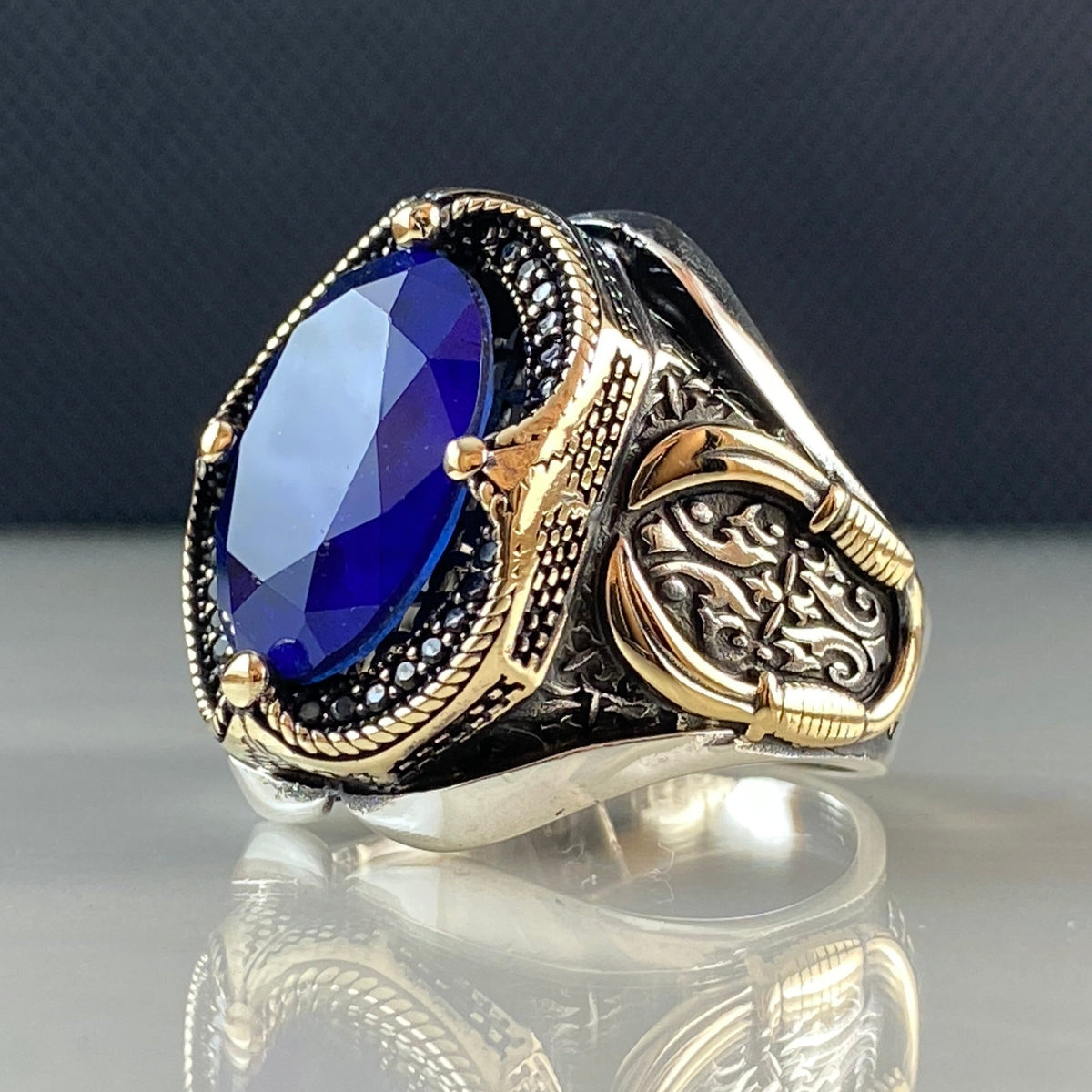 Oval Sapphire Stone 925 Sterling Silver Large Ring