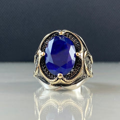 Oval Sapphire Stone 925 Sterling Silver Large Ring