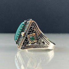 Green Agate Stone 925 Solid Silver Men Ring