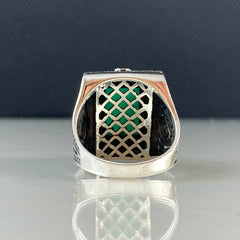 Green Agate Stone 925 Solid Silver Men Ring