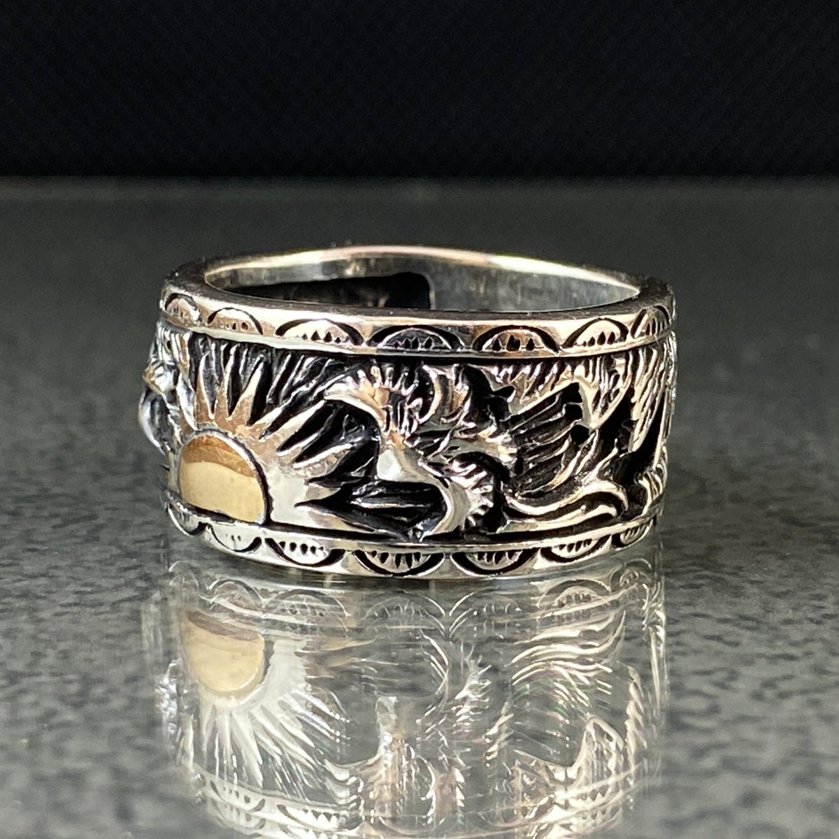 925K Silver Celestial Sun Unique Signet Ring , Silver Dainty Sunrise Ring