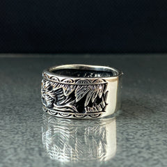 925K Silver Celestial Sun Unique Signet Ring , Silver Dainty Sunrise Ring