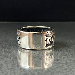 925K Silver Celestial Sun Unique Signet Ring , Silver Dainty Sunrise Ring