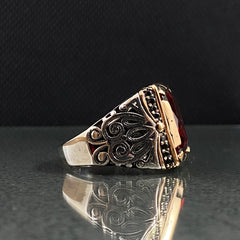 925 Sterling Silver Ruby Ring For Men