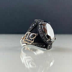 Oval Black Onyx Stone 925 Sterling Silver Men Handmade Ring