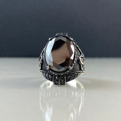 Oval Black Onyx Stone 925 Sterling Silver Men Handmade Ring