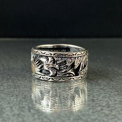 925K Silver Celestial Sun Unique Signet Ring , Silver Dainty Sunrise Ring