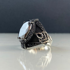 Oval Black Onyx Stone 925 Sterling Silver Men Handmade Ring