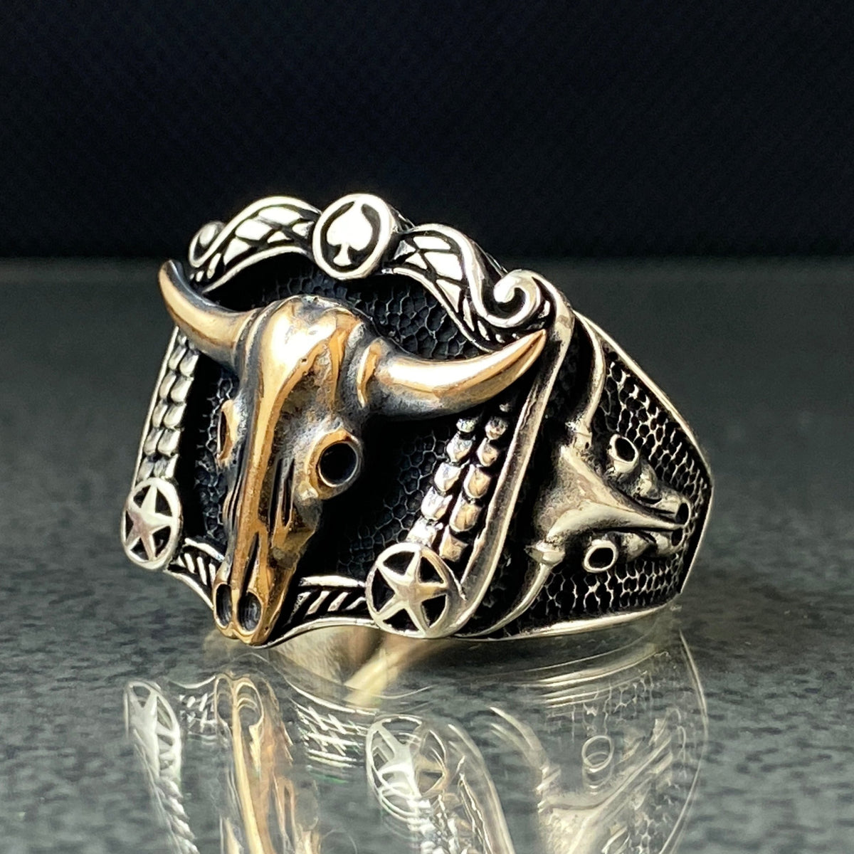 Bull Head 925 Solid Silver Ring, Gift Jewelry For Biker