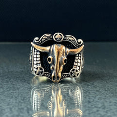 Bull Head 925 Solid Silver Ring, Gift Jewelry For Biker