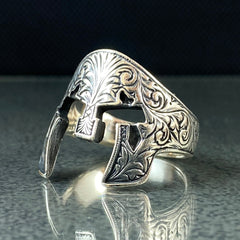 Hand Engraved 925 Solid Silver Helmet Ring