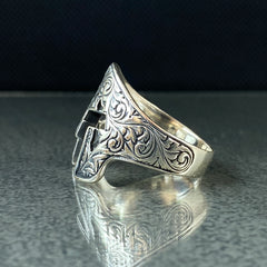 Hand Engraved 925 Solid Silver Helmet Ring