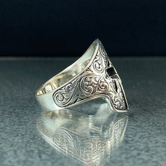 Hand Engraved 925 Solid Silver Helmet Ring