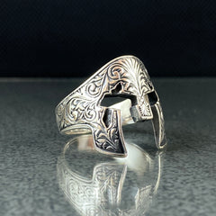 Hand Engraved 925 Solid Silver Helmet Ring