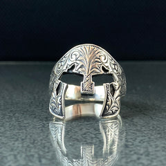 Hand Engraved 925 Solid Silver Helmet Ring